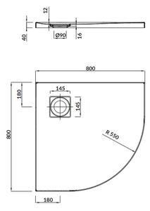 Cersanit TAKO SLIM sprchová vanička 80x80x4 cm + sifon, čtvrtkruhová, bílá, S601-119