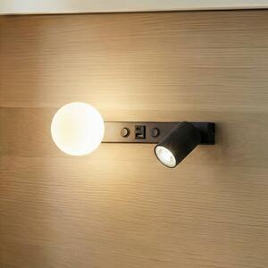 TK Lighting Nástěnné světlo Vox, černé, sklo, šířka 35 cm, USB, stmívatelný, Černá, Obývací pokoj / jídelna, Sklo