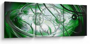 Zelený abstraktní obraz (s hodinami) (90x30 cm)