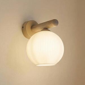 TK Lighting Nástěnné světlo Virlo, dřevo, opálové sklo, výška 20 cm, E14, stmívatelný, Bílá / opál, Obývací pokoj / jídelna, Sklo