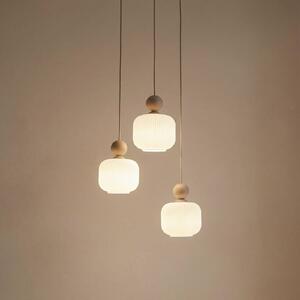TK Lighting Závěsné světlo Ballo, 3 žárovky, bílé, sklo, Ø 35 cm, stmívatelný, Krémová / jantar, Obývací pokoj / jídelna, Sklo