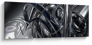 Obraz šedé abstrakce s modrou (s hodinami) (90x30 cm)