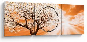 Oranžový obraz stromu (s hodinami) (90x30 cm)