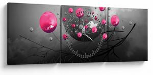 Obraz růžových abstraktních koulí (s hodinami) (90x30 cm)