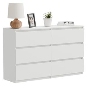 Komoda bílá se 6 zásuvkami 100 cm funkční moderní do obývacího pokoje, pokoje, kanceláře i domácnosti