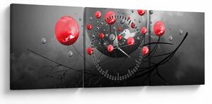 Obraz červených abstraktních koulí (s hodinami) (90x30 cm)
