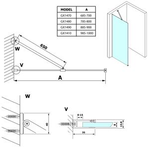 Gelco, VARIO CHROME jednodílná sprchová zástěna pro instalaci ke zdi, matné sklo, 700 mm, GX1470GX1010