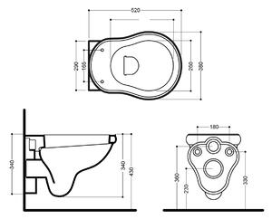 Kerasan RETRO závěsná WC mísa, 38x52cm, černá mat