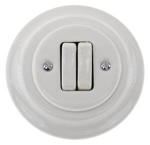 Reblig - Porcelánový retro dvojitý vypínač s rámečkem č. 6+6 bílá