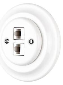 Reblig - Porcelánová retro ethernetová zásuvka s rámečkem 2x CAT.5E bílá