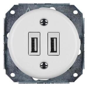 Reblig -Porcelánová retro USB napájecí zásuvka bez rámečku 2x USB-A bílá
