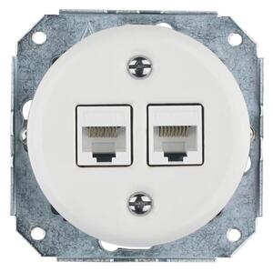 Reblig -Porcelánová retro ethernetová zásuvka bez rámečku 2x CAT.5E bílá