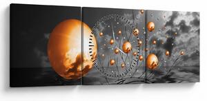 Obraz oražových abstraktních koulí (s hodinami) (90x30 cm)