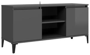 TV stolek Brunati s kovovými nohami - 103,5x35x50 cm | šedý vysoký lesk