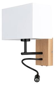 BRITOP Nástěnné svítidlo SONAR, 1W + 1xE27, š. 22 cm, CRI80 Barva stínidla: Bílá látka, Barva podstavy: Dubové dřevo