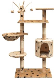 Škrabadlo pro kočky sisalové sloupky 125cm béžová potisk tlapek 170483