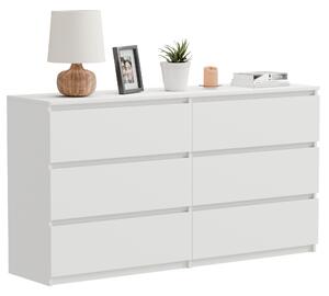Komoda bílá matná 120 cm moderní klasická se 6 zásuvkami do obývacího pokoje, kanceláře a ložnice