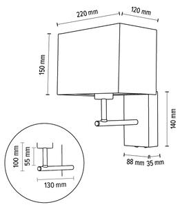 BRITOP Nástěnné svítidlo BOHO SONAR, 1xE27, š. 22 cm Barva stínidla: Bílá látka, Barva podstavy: Dubové dřevo