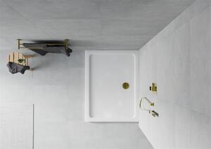 Mexen SLIM - Obdélníková sprchová vanička 90x70x5cm + zlatý sifon, bílá, 40107090G
