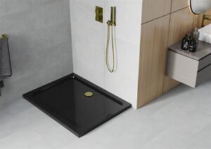 Mexen SLIM - Obdélníková sprchová vanička 100x90x5cm + zlatý sifon, černá, 40709010G