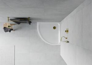 Mexen SLIM - čtvrtkruhová sprchová vanička 70x70x5cm + zlatý sifon, bílá, 41107070G