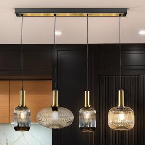 Schuller Valencia Závěsná lampa Norma, 98 cm, 4 světla, černá/mosaz, sklo, stmívatelný, Vícebarevná, Obývací pokoj / jídelna, kov