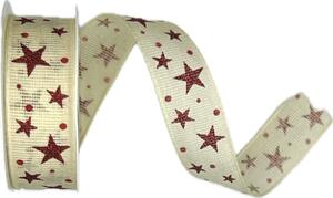 Vánoční bavlněná stuha STAR LIGHT CREAM krémová 25mm x 2m (13,-Kč/m)