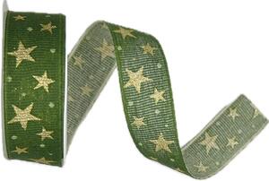 Vánoční bavlněná stuha STAR LIGHT GREEN zelená 25mm x 2m (13,-Kč/m)