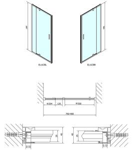 Polysan EASY LINE sprchové dveře otočné 760-900mm, sklo Brick