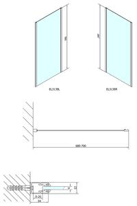 Polysan, EASY LINE sprchová boční stěna 700mm, sklo BRICK, EL3138