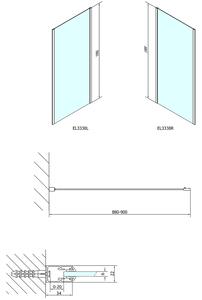 Polysan, EASY LINE sprchová boční stěna 900mm, sklo BRICK, EL3338