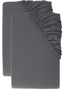 Livarno® Sada žerzejových napínacích prostěradel, 90–100 x 200 cm, tmavě šedá, 2dílná (800011174)