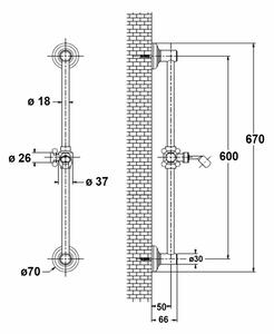 SAPHO ANTEA sprchová tyč, posuvný držák, 670mm, chrom SAL0031
