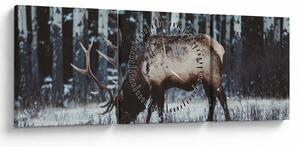 Obraz - jelen v zimě (s hodinami) (90x30 cm)
