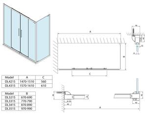 Polysan, LUCIS LINE sprchové dveře 1600mm, čiré sklo, DL4315
