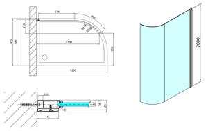Polysan MODULAR SHOWER zaoblená pevná zástěna R550, 1100 mm