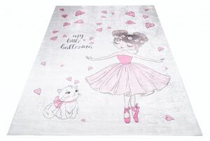 Makro Abra Dětský kusový koberec vhodný k praní BAMBINO 2701 Princezna Kočička pogumovaný krémový růžový Rozměr: 80x150 cm