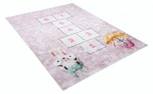Makro Abra Dětský kusový koberec vhodný k praní BAMBINO 2227 Zajíček Prasátko Skákací panák protiskluzový krémový růžový Rozměr: 80x150 cm