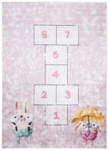 Makro Abra Dětský kusový koberec vhodný k praní BAMBINO 2227 Zajíček Prasátko Skákací panák protiskluzový krémový růžový Rozměr: 120x170 cm
