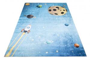 Makro Abra Dětský kusový koberec vhodný k praní BAMBINO 2698 Vesmír Raketa Planety pogumovaný modrý Rozměr: 160x230 cm