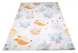 Makro Abra Dětský kusový koberec vhodný k praní BAMBINO 2576 Zvířátka Kočička Pejsek Zajíc pogumovaný krémový vícebarevný Rozměr: 120x170 cm