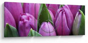 Obraz - květy tulipánů (s hodinami) (90x30 cm)