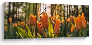 Obraz - květy tulipánů (s hodinami) (90x30 cm)