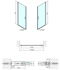 Polysan ZOOM LINE BLACK sprchové dveře 800mm, čiré sklo