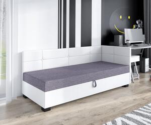Jednolůžková postel 100x195 LEJLA PLUS 2 s úložným prostorem - bílá / šedá / bílá