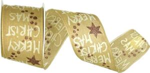 Vánoční stuha látková MERRY CHRISTMAS béžová 40 mm x 2m (12,50Kč/m)