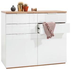 KOMODA, barvy dubu, vysoce lesklá bílá, 120/102/50 cm Carryhome - Široké komody
