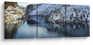 Obraz - zimní krajina s jezerem (s hodinami) (90x30 cm)