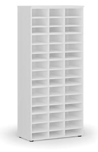 Třídicí regál PRIMO WHITE, 800 x 420 x 1781 mm, 45 přihrádek, bílý