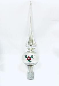 Irisa Vánoční ozdoba špice stříbrná s dekorem mrazolak, cesmína
